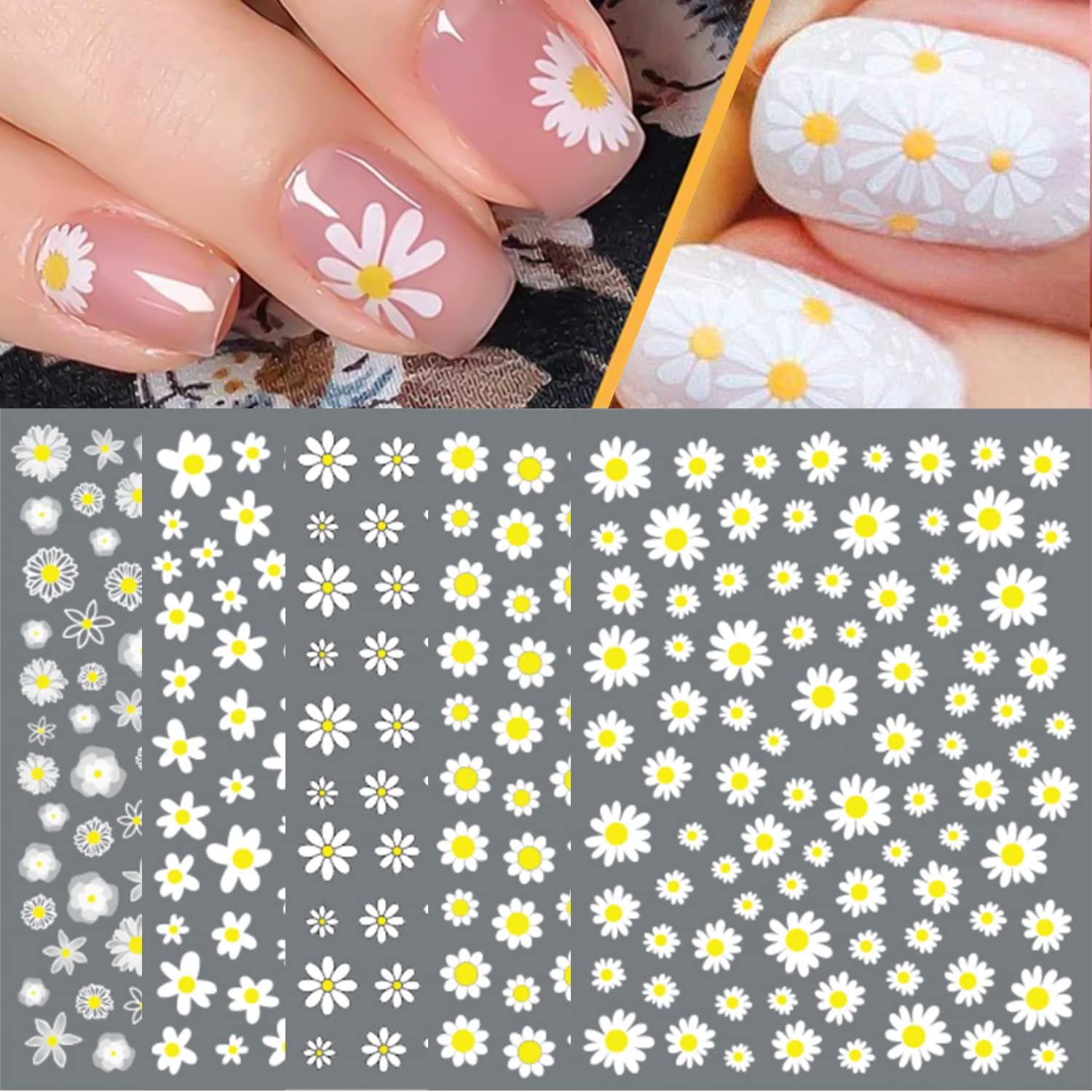 SILPECWEE Spring Daisy Nail Stickers Flower Nail Art Stickers Smile Face Sunflower Nail Design Self-Adhesive Nail Decals Manicure Tips Nail Decoration for Women Girls Kids (12 Sheets)-Velvo Beauty