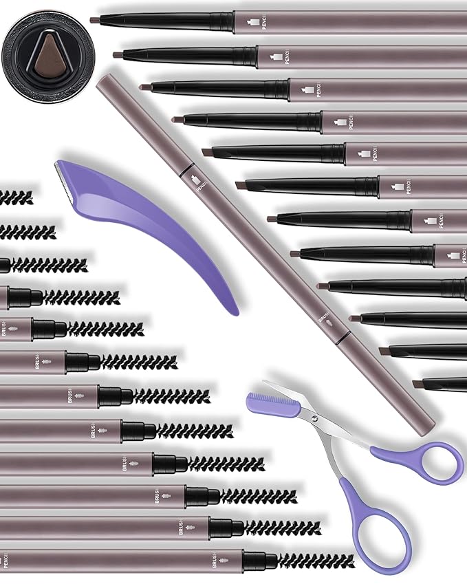 12Pcs Microblading Eye Brow Pencils for Women Brown Waterproof Eyebrow Pencil w/Eyebrows Razor & Scissors Kit 0.5mm Ultra-Fine Tip Creates Hair-Like Strokes for Effortless Natural Brows-Velvo Beauty