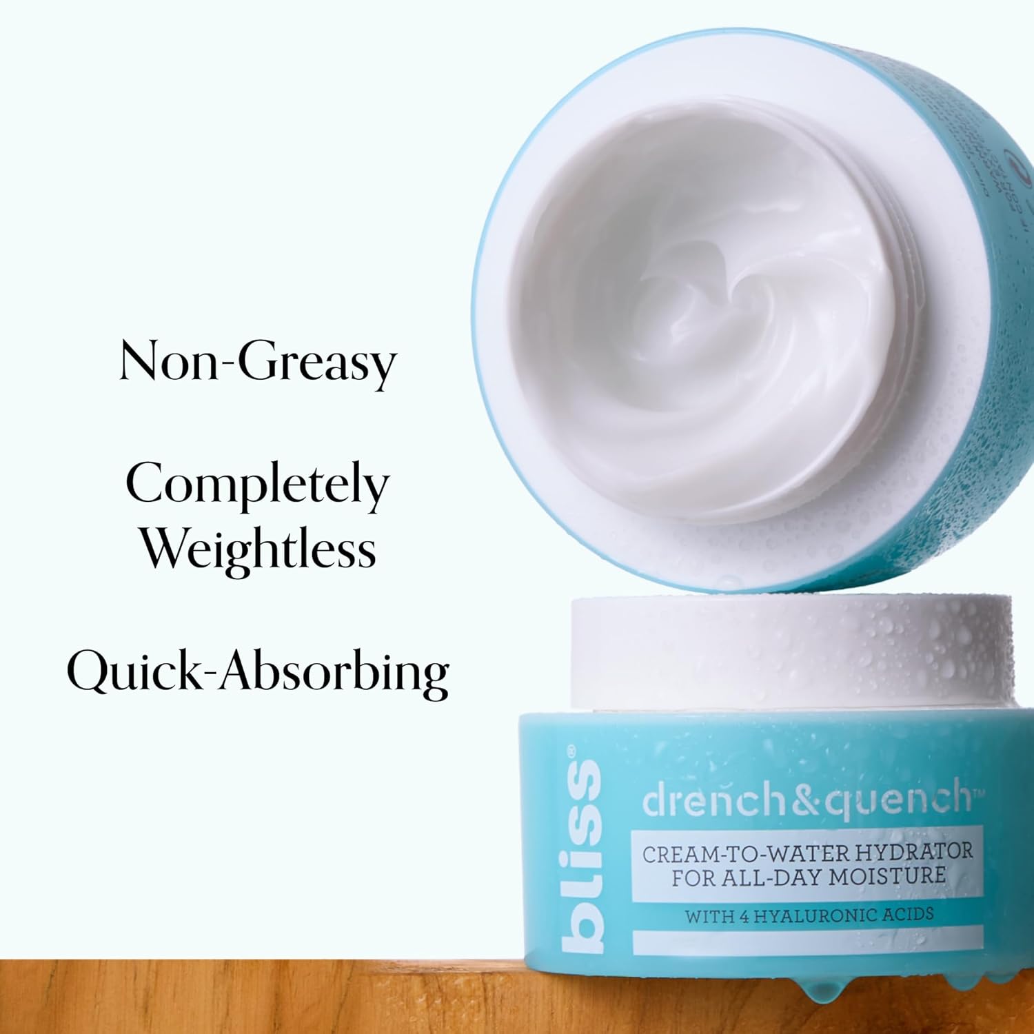 Bliss Drench & Quench Hyaluronic Acid Cream to Water Moisturizer | Lightweight Face Cream with 4 Types of Hyaluronic Acid for All Day Hydration and Plump Skin | Clean Vegan & Cruelty Free 1.7 fl oz-Velvo Beauty