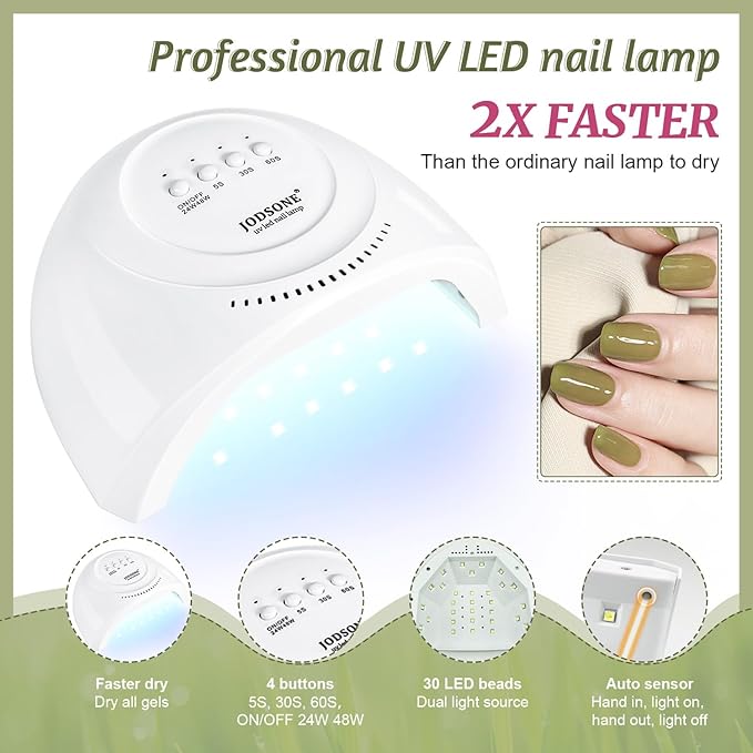 JODSONE 60 PCS Gel Nail Polish Kit with U V Light 55 Colors No Wipe Beautiful Colors Nail Gel Polish Base Top Coat Manicure Gifts for Salon and at Home-Velvo Beauty