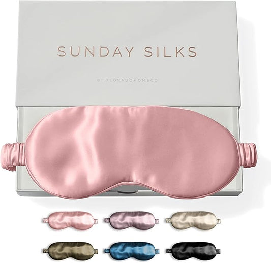 SUNDAYSILKS™ Exclusive Mulberry Silk Sleep Mask | Soft Eye Covers, Blackout Sleeping Mask for Women & Men | Silk Eye Mask for Sleep, Travel, and Relaxation | Antifaz para Dormir [Pink Quartz]-Velvo Beauty