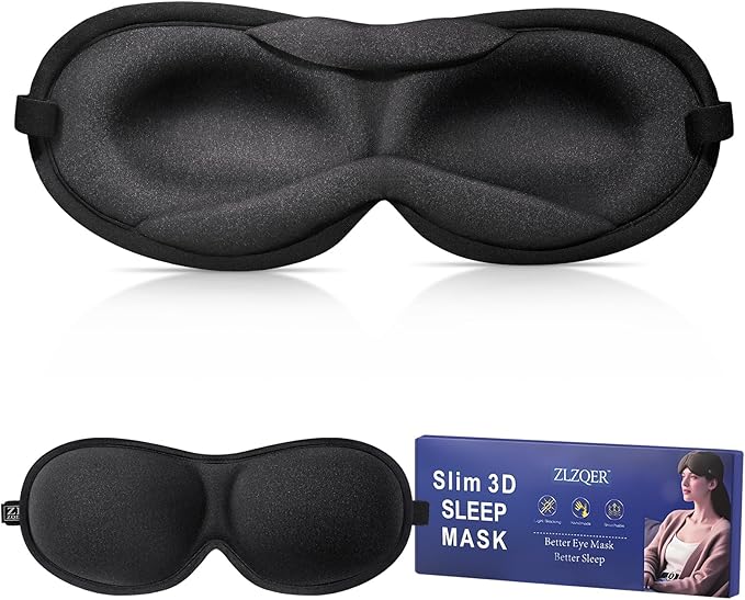 Slim 3D Sleep Mask for Side Sleepers, Blackout Sleeping Maskfor Men Women, Zero Eye Pressure, Ultra Soft Eye Masks for Sleeping, Perfect for Travel, Nap, Meditation, Airplane (Black)-Velvo Beauty