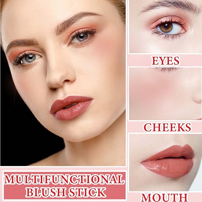 Cream Contour Blush Stick,Long Lasting Waterproof Blush Stick for Cheeks&Lips Multipurpose Face Highlighting Concealing Cream,Shimmer Contour Stick Makeup for Women（Rose Red）-Velvo Beauty