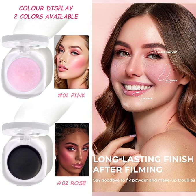 Cream Blush Makeup, Natural Pink/Black Glossy Face Blusher, Color Changing Cream Blush for Cheek and Lip Tint, Blendable Formula, Matte and Dewy Finish Lightweight Blush Makeup (Black, One)-Velvo Beauty