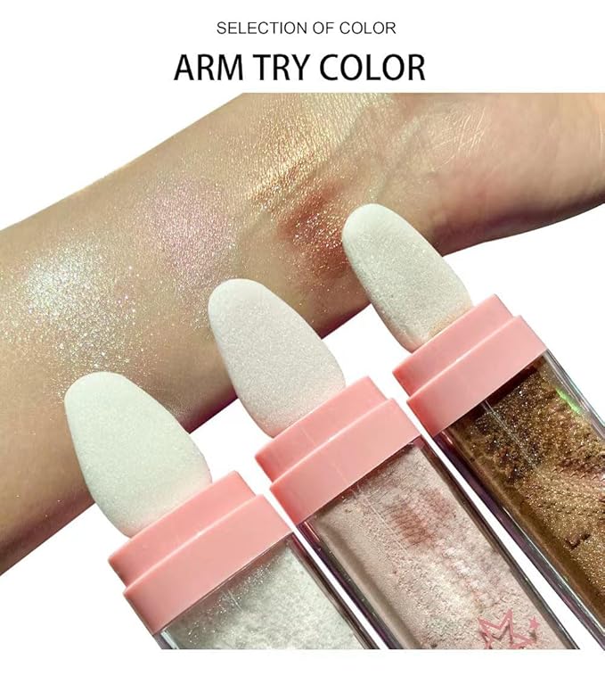 Glitter Powder Highlighter Makeup, Body Brightens the Natural Three-Dimensional Face Blusher Fairy Highlight Patting Powder. (01#White Moonbeam)-Velvo Beauty