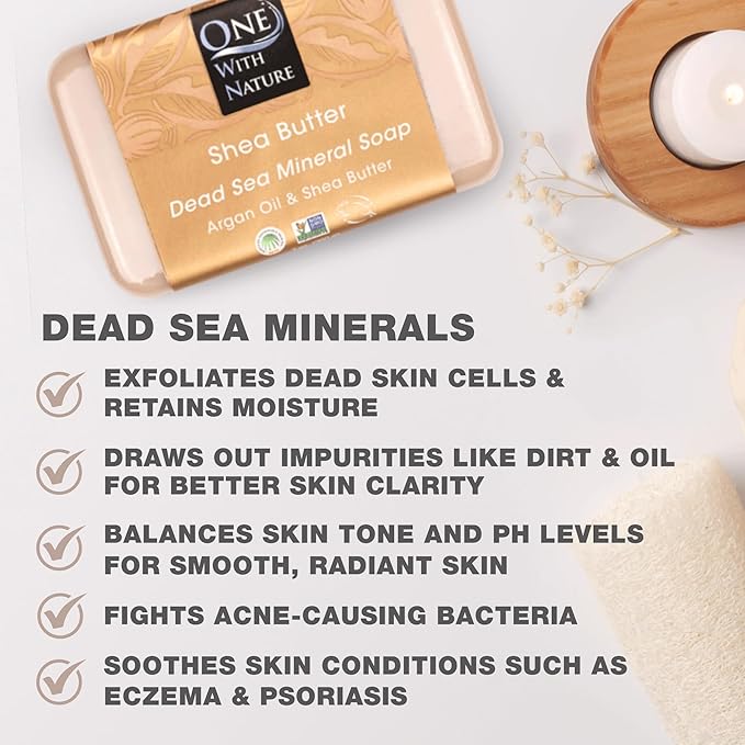 One With Nature Dead Sea Salt Shea Butter Soap 7oz 3-Pack – Purifying and Exfoliating Soap Bar with Dead Sea Minerals for Face & Body, for Men & Women-Velvo Beauty