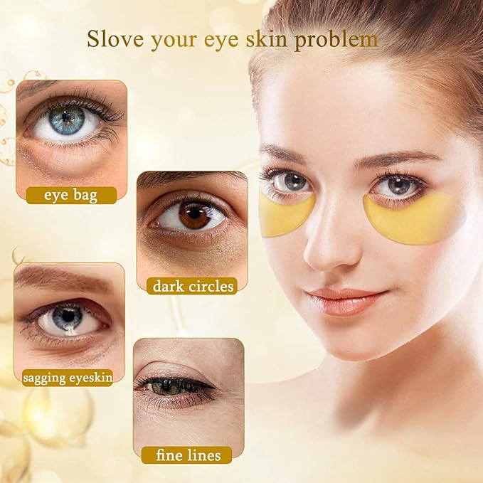 Under Eye Collagen Patch, 24K Gold Anti-Aging Mask, Pads for Puffy Eyes & Bags, Dark Circles and Wrinkles, with Hyaluronic Acid, Hydrogel, Deep Moisturizing Improves elasticity, 30 Pairs-Velvo Beauty