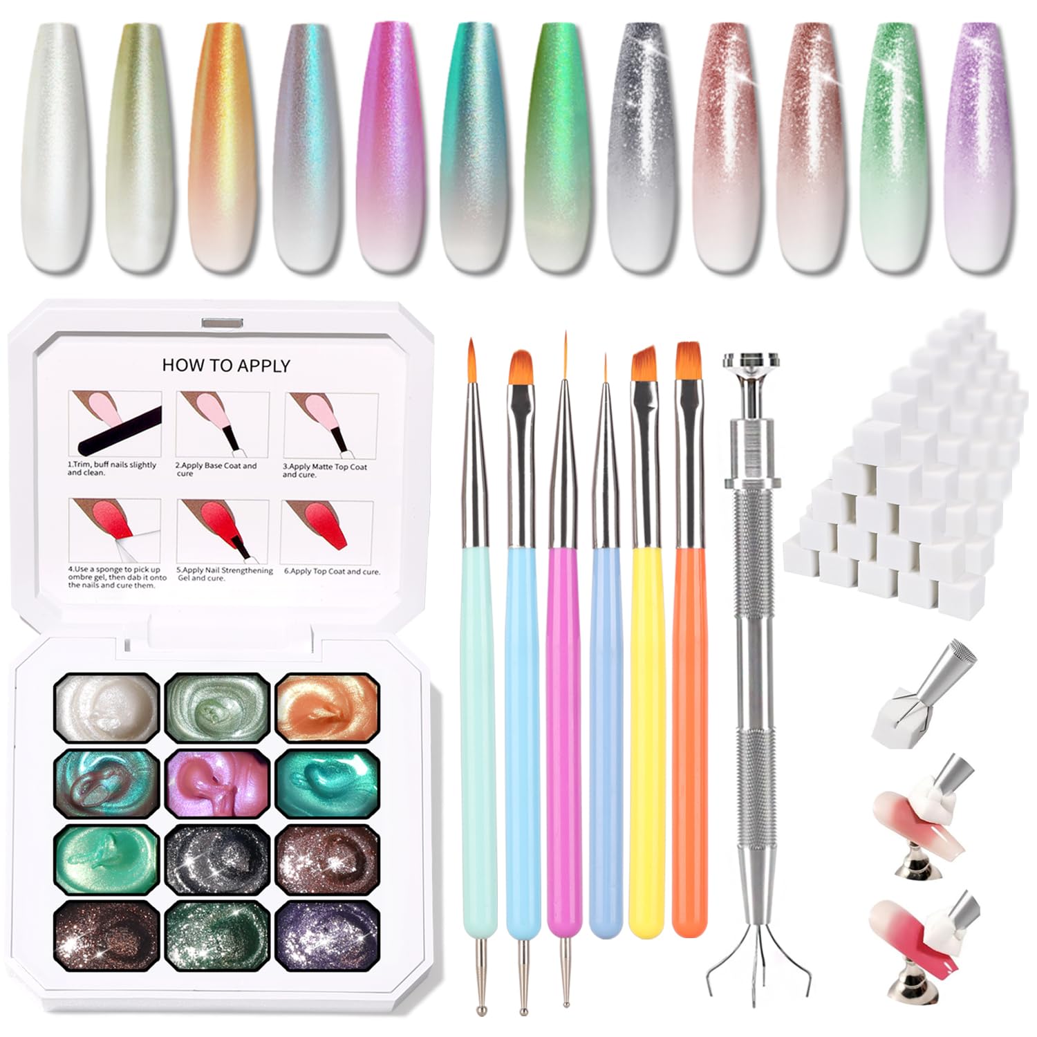 Sponge Pat Paint Nail Gel, Ombre Nails Gradient Gel Nail Blush Blooming Aura Nails Drawing Stripper Floral Painting DIY Nail Art, No Wipe, UV/LED Curing (12 Colors i)-Velvo Beauty