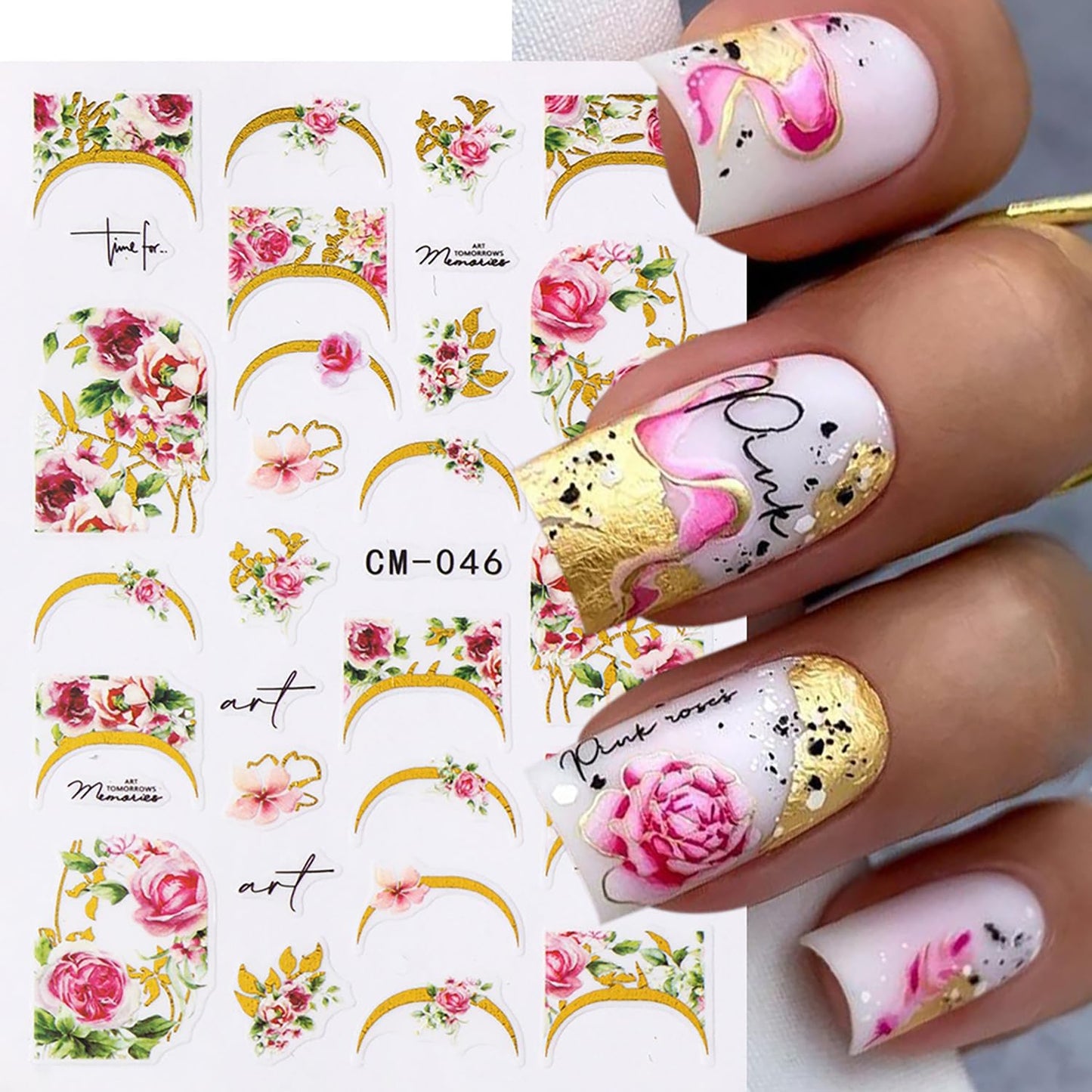 8 Sheets Flower Nail Art Sticker 3D Self-Adhesive Nails Stickers Floral Butterfly Nail Art Decals Holographic Blossom Decal for Women Hot Stamping French Manicure Stickers DIY Nail Supplies-Velvo Beauty