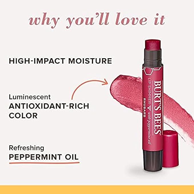 Burt's Bees Shimmer Lip Tint Set, Tinted Lip Balm Stick, Moisturizing for All Day Hydration with Natural Origin Glowy Pigmented Finish & Buildable Color, Rhubarb (4-Pack)-Velvo Beauty