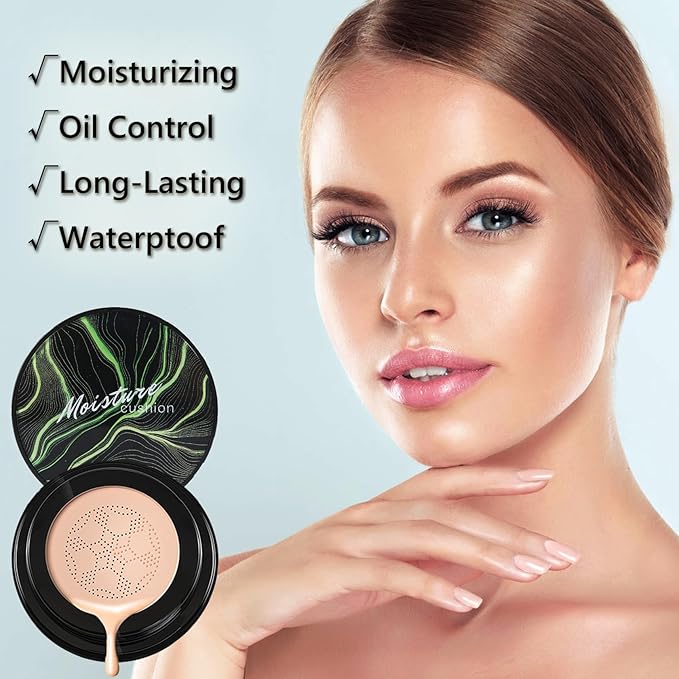 2PCS Mushroom Head Air Cushion CC Cream Foundation,Moisturizing Mushroom Head Foundation BB Cream Makeup Foundation Matte Concealer Full Coverage Long-lasting Oil Control (Natural)-Velvo Beauty