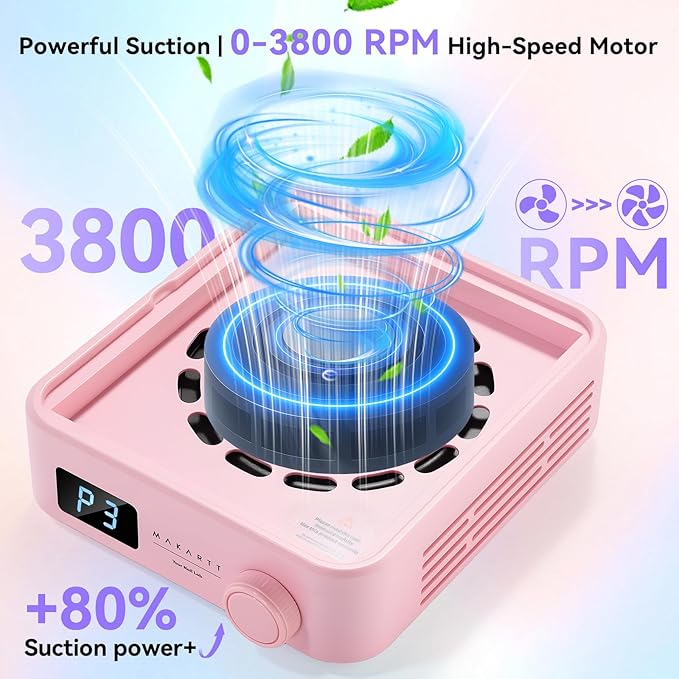 Makartt Professional Nail Dust Collector – Powerful Dust Collector Nail Tech Quite Suction Machine for Acrylic Nails Manicure & Pedicure Salon & Home Use Includes 10pcs Filters & Dust Brush Pink-Velvo Beauty