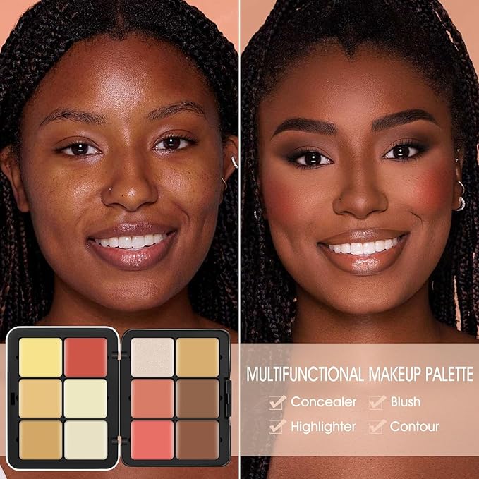 12 Colors Cream [Blush+Contour+Concealer+Highlighter] Makeup Palette for Cheeks - Multi-functional Makeup Palette with Brush, Natural Matte Long Wearing, Waterproof Face Makeup Palette (#05)-Velvo Beauty