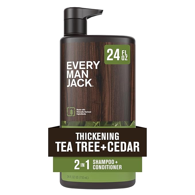 Every Man Jack 2-in-1 Tea Tree + Cedar Shampoo + Conditioner - Thicken, Cleanse, and Hydrate Hair with Coconut, Aloe, Tea Tree Oil - Naturally Derived and No Harmful Chemicals - 24oz -1 Bottle-Velvo Beauty