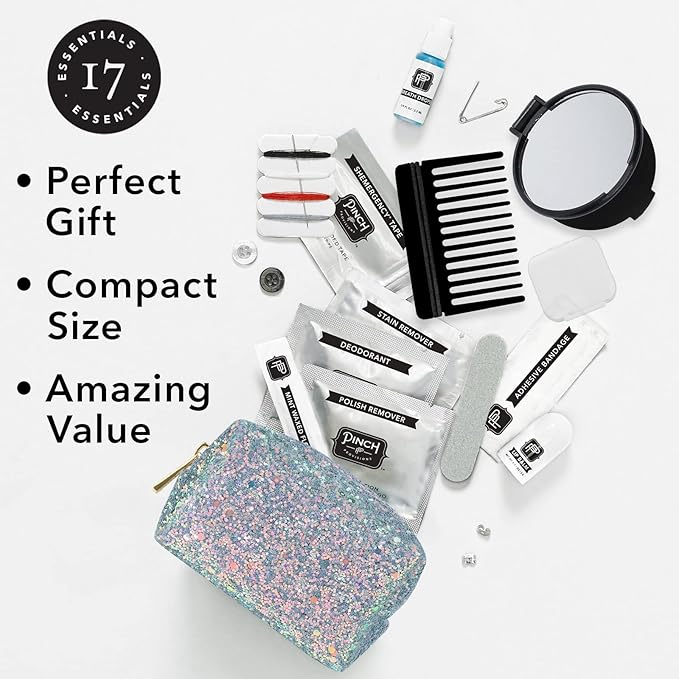Pinch Provisions Moonstone Glitter Minimergency Kit, includes 17 Travel-Sized Cosmetic Essentials, Convenient for Purses, Emergency Beauty Accessories, Gifts for Holiday’s & Birthday’s-Velvo Beauty