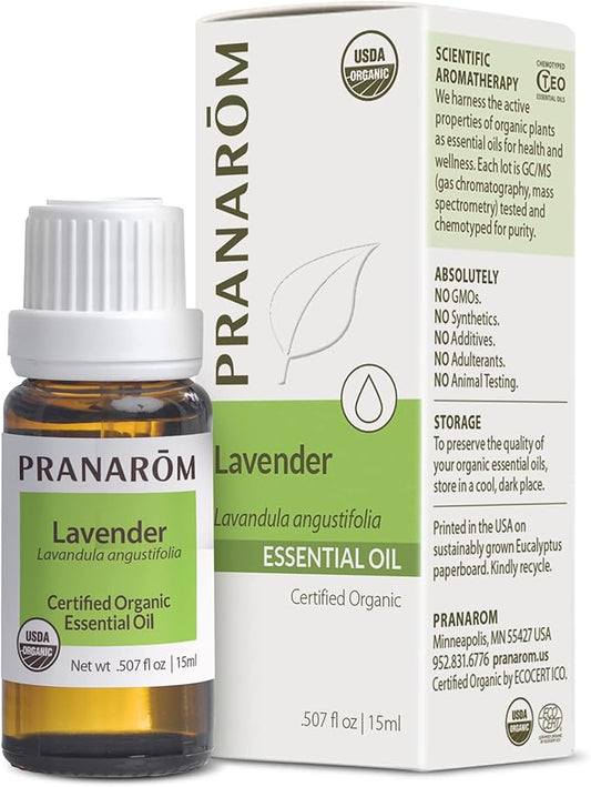 Pranarom USDA Certified Organic Lavender Essential Oil (15ml), 100% Pure Undiluted Therapeutic Grade from French Alps for Aromatherapy, Diffuser, Healthy Skin & Hair, Massage, Relaxation-Velvo Beauty