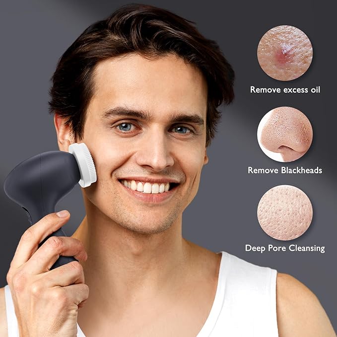 COSLUS Facial Cleansing Brush Silicone Face Scrubber: 7 in 1 FBS-D Electric Exfoliating Rotating Massage Device Waterproof Deep Cleaning Exfoliation Spa Machine - Electronic Skin Care Wash System-Velvo Beauty