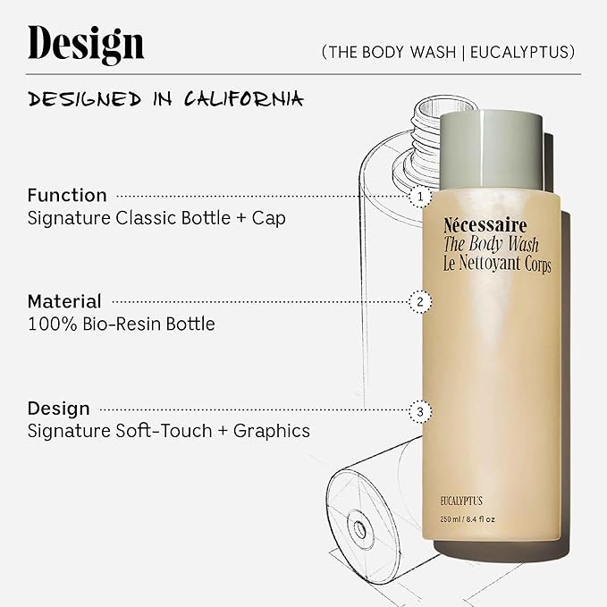 Nécessaire The Body Wash Eucalyptus - Natural Body Wash for Women & Men, Replenishing Shower Gel with Niacinamide, Vitamin C/E + Omega 6/9. Oil-In-Gel Cleanse, 8.4 fl oz.-Velvo Beauty