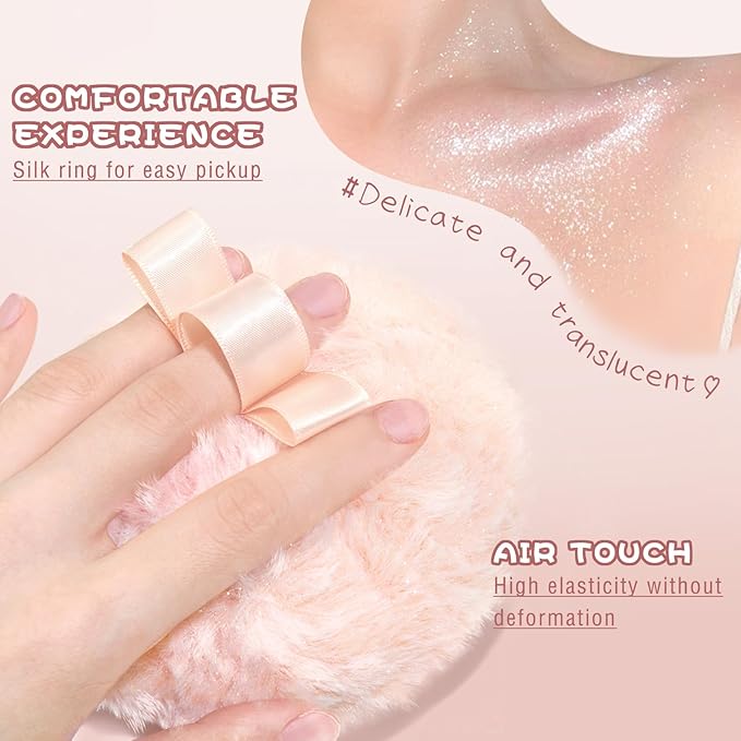 Highlighter Makeup Powder Plush Peach Ball Puff Glitter Shimmer Sparkle Loose Patting Powder for Body Face Hair Multi-Use High Gloss Shine Bright Illuminator Makeup Glossy Diamond Glow-Velvo Beauty