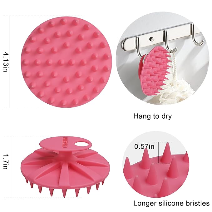 INNERNEED Scalp Massager Shampoo Brush, Wet & Dry Manual Scalp Care Head Scrubber Hair Washing, Soft Silicone Bristles, for Hair Growth, Dandruff Removal, Comfortable for All Hair Types (Pink)-Velvo Beauty