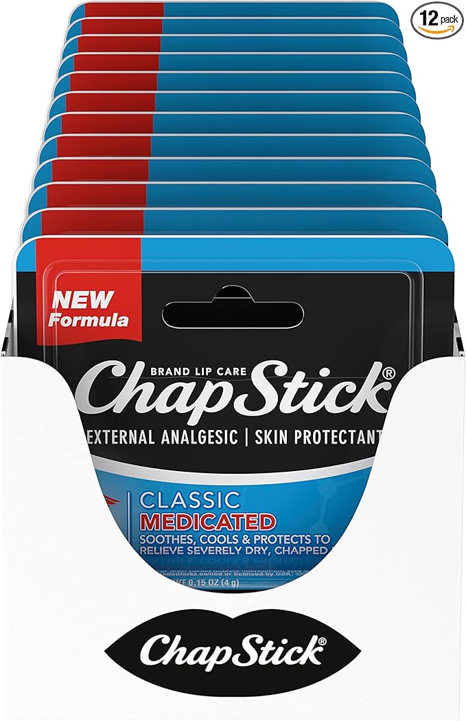 ChapStick Classic Medicated Lip Balm Tubes, Chapped Lips Treatment and Skin Protectant - 0.15x12 Oz-Velvo Beauty