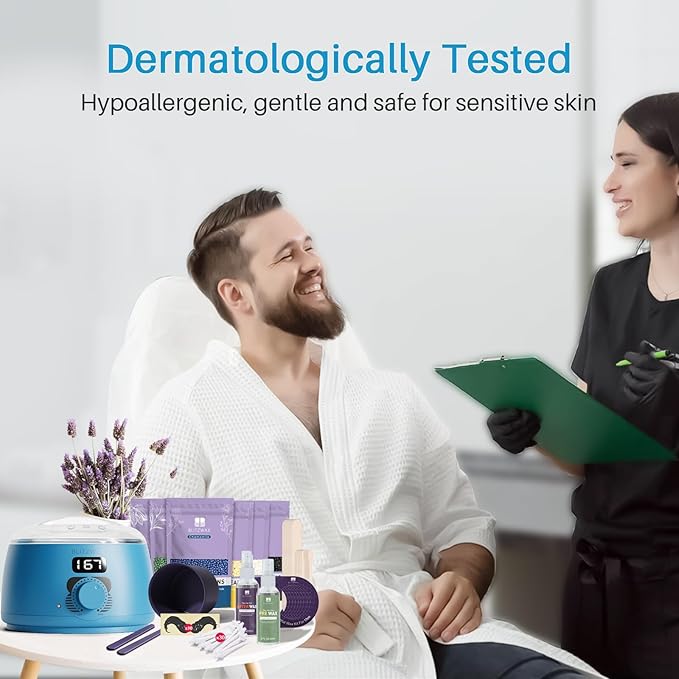 BLITZWAX Back and Nose Waxing Kit for Men, Hard Wax Warmer for Brazilian, Body and Face, At Home Hair Removal Kit, Beginner Friendly, Quick Heating, 93 Accessories, Royal Blue-Velvo Beauty