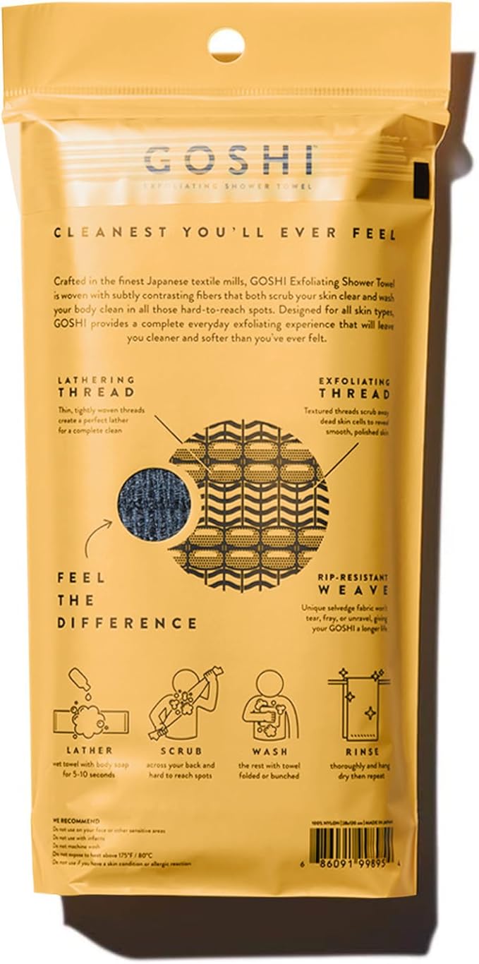 GOSHI Exfoliating Shower Towel - Rip-Resistant Exfoliating Washcloth for All Skin Types - Made in Japan-Velvo Beauty