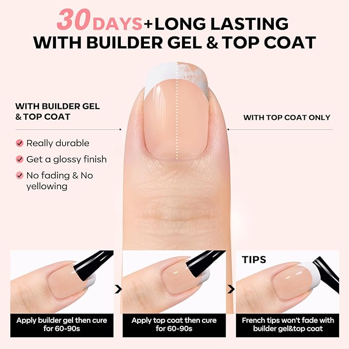 modelones French Tip Press on Nails, Short Square Fake Nails with Nail Box, Nude Gel Nail Tips for Women, Soft Glue-On Nails for Natural Salon Look, DIY Nail Art Kit-Velvo Beauty