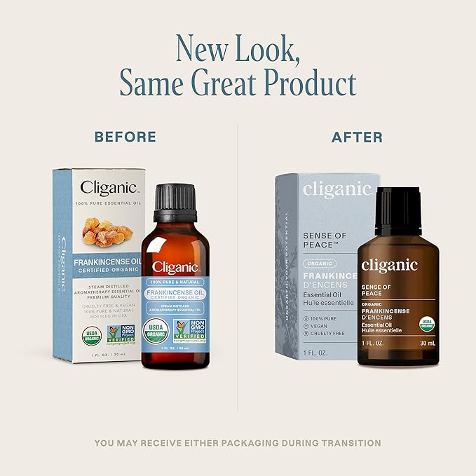 Cliganic USDA Organic Frankincense Essential Oil, 1oz - Boswellia Serrata, 100% Pure Natural Undiluted, for Aromatherapy | Non-GMO Verified (Packaging May Vary)-Velvo Beauty