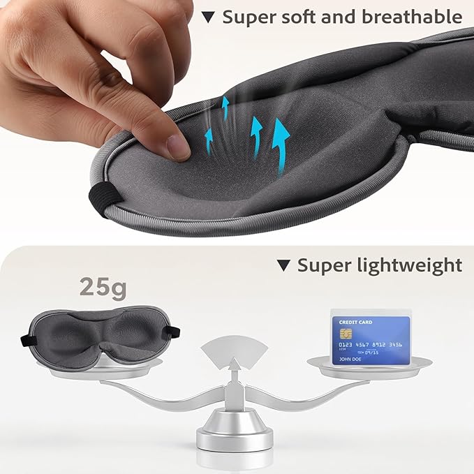 Slim 3D Sleep Mask for Side Sleepers, Blackout Sleeping Mask for Men, Women & Girls, Zero Eye Pressure, Ultra Soft Eye Masks for Sleeping, Perfect for Travel, Nap, Meditation, Airplane (Gray)-Velvo Beauty