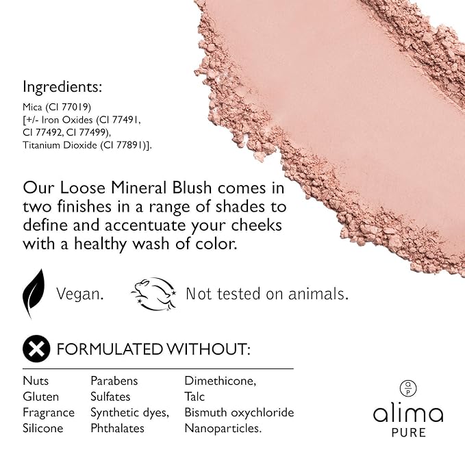 Alima Pure Loose Mineral Blush, Powder Blush Makeup, Cheek Tint Face Blushes with Satin Matte Finish, Pink Blush Makeup, Talc Free Blush, Natural Blush for cheeks Vegan Blush .15 oz/ 4.5 g-Velvo Beauty