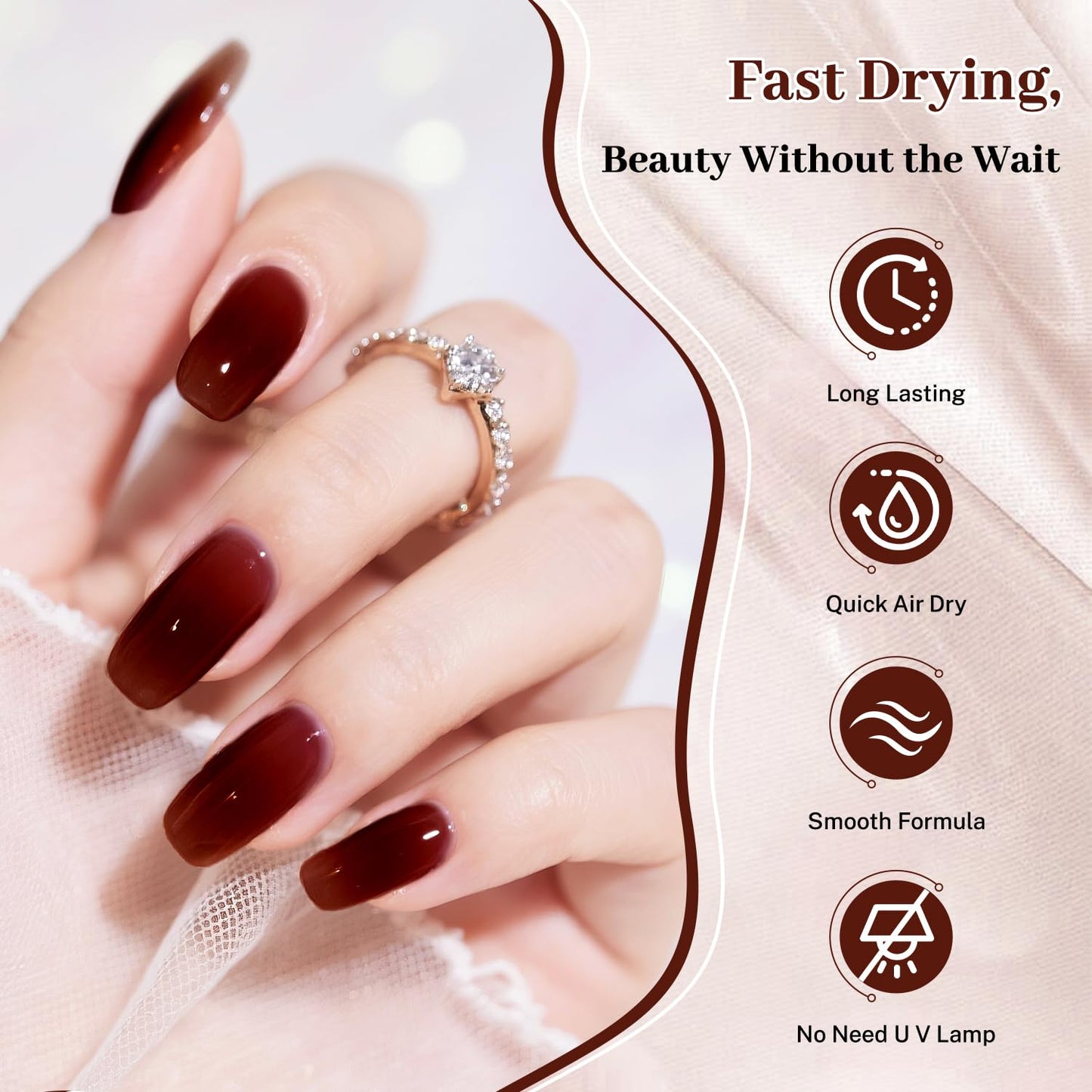 16.5ml Jelly Burgundy Nail Polish Large Volume Quick Dry Nail Polish, Long Lasting Shine, Fingernail Toenail Nail Art DIY Home Travel Nail Art Gift-Velvo Beauty