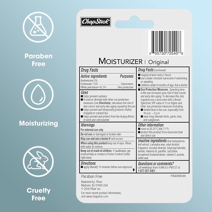 ChapStick Lip Moisturizer, Original 2-in-1 Lipcare SPF 12 3-Packs (12 Sets/36 Tubes) – Bulk Lip Balm, New Formula, 0.15 Oz Ea-Velvo Beauty