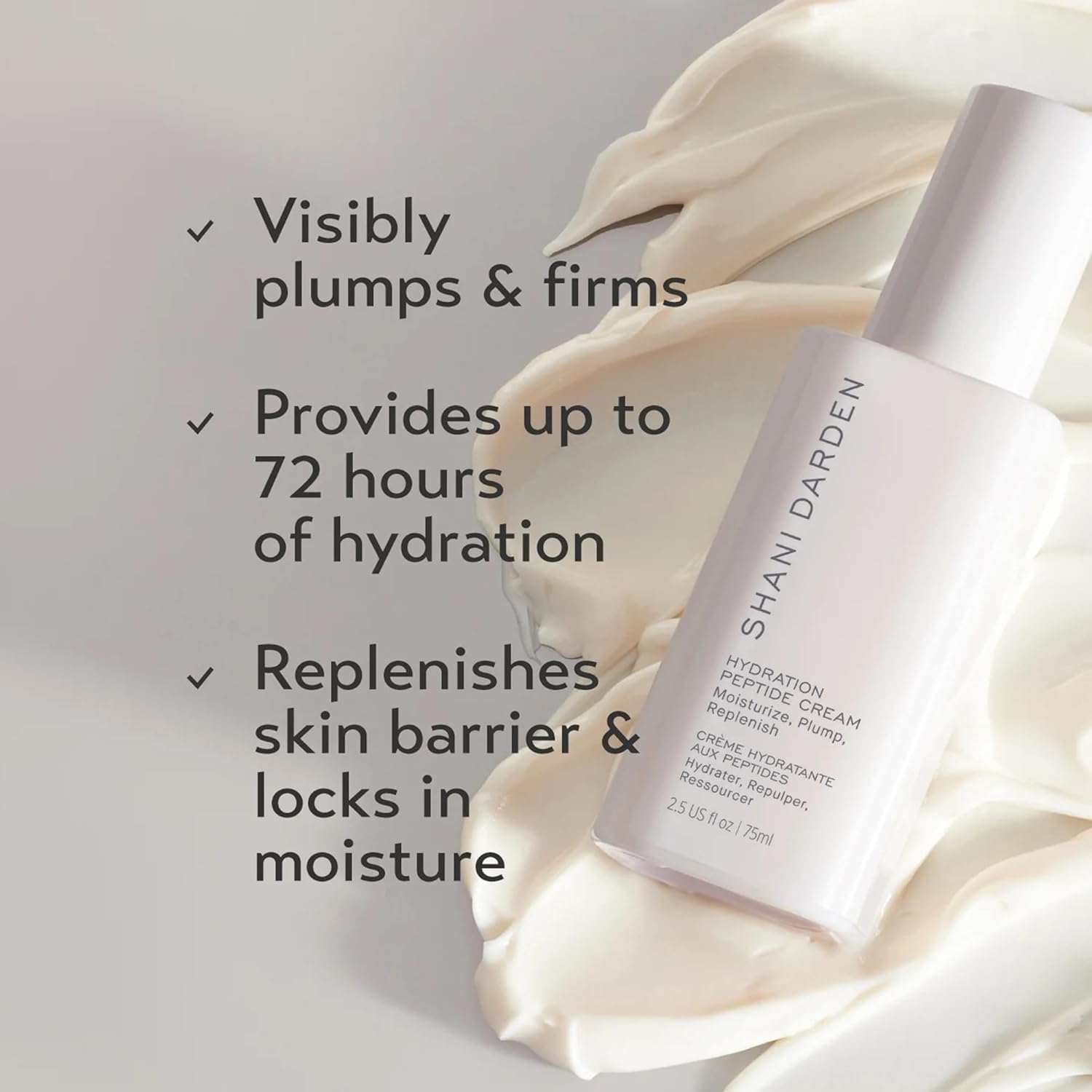 Shani Darden Hydration Peptide Cream, Oil-Free Face Moisturizer with Peptides, Squalane, Niacinamide & Ceramides for Normal to Dry Skin, Up to 72 Hours of Hydration Without Clogging Pores, 2.5 fl oz-Velvo Beauty