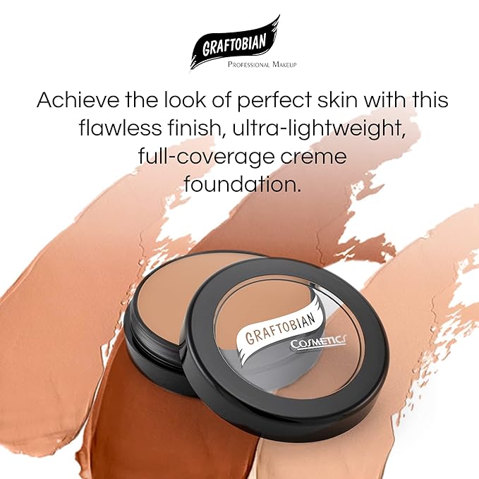 Graftobian HD Glamour Crème Foundation 1/2oz, Weightless Full Coverage Makeup, 65 Inclusive Shades, For All Skin Types, Natural or Full-Glam Looks, For Professionals and Beginners, Nightfall-Velvo Beauty