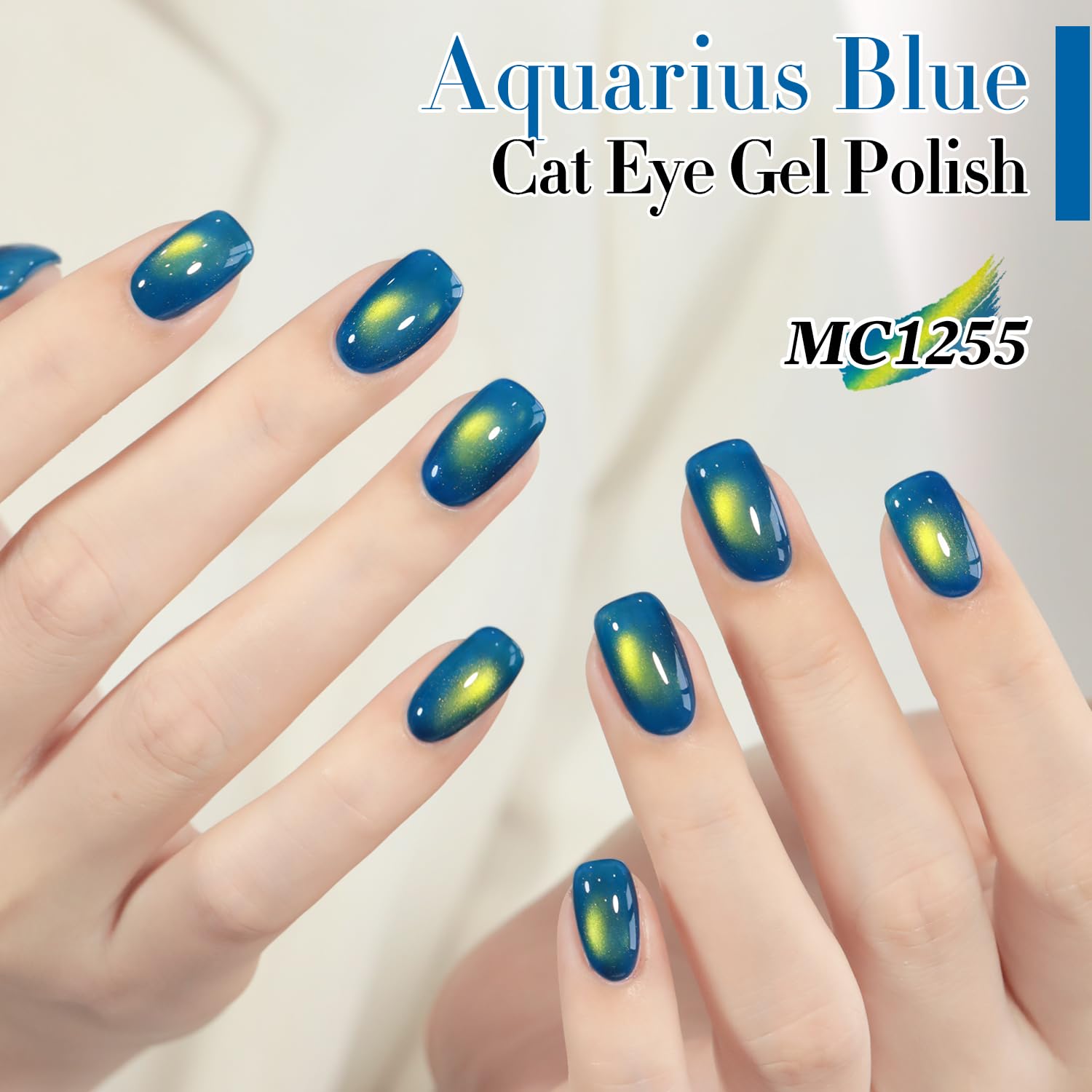 Double Rhythm Jelly Glass Cat Eye Gel Polish with Magnet 15ML Holographic Glitter Shimmer Translucent Sheer Color Magnetic Nail Polish Salon DIY at Home (Golden Blue-MC1255)-Velvo Beauty