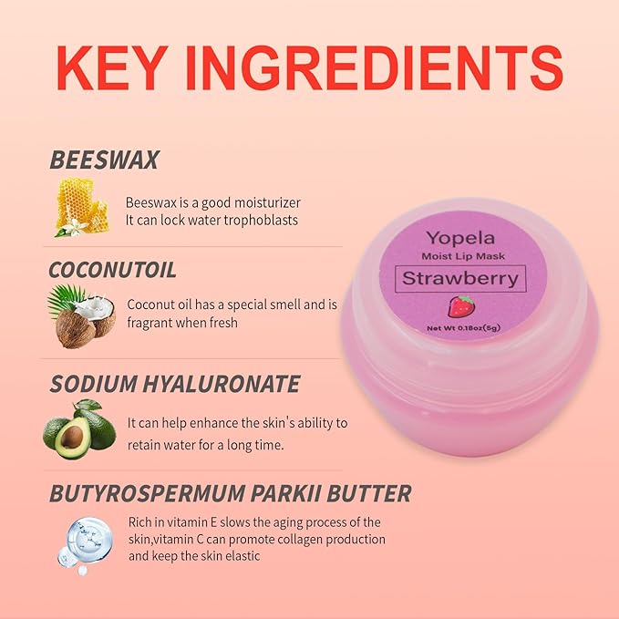 6 Pack Cute Lip Mask Sleeping Overnight for Dry Lips with Coconut Oil and Beeswax -Smoothing Hydrating Softening Plumoing Moisturizing with Small Lip Brush 6 Flavors 0.18 oz-Velvo Beauty