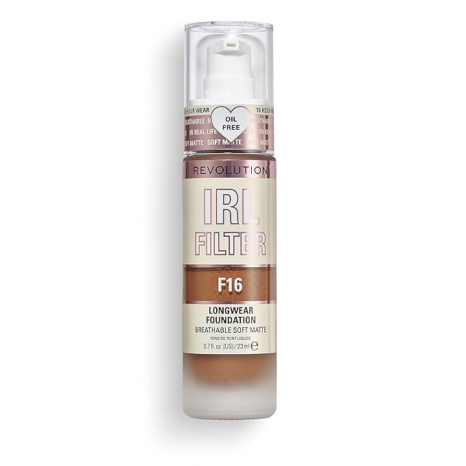 Revolution Beauty, IRL Filter Longwear Foundation, Soft & Breathable Formula, Medium to Full Coverage, Matte Finish, F16, 0.7 Fl. Oz-Velvo Beauty