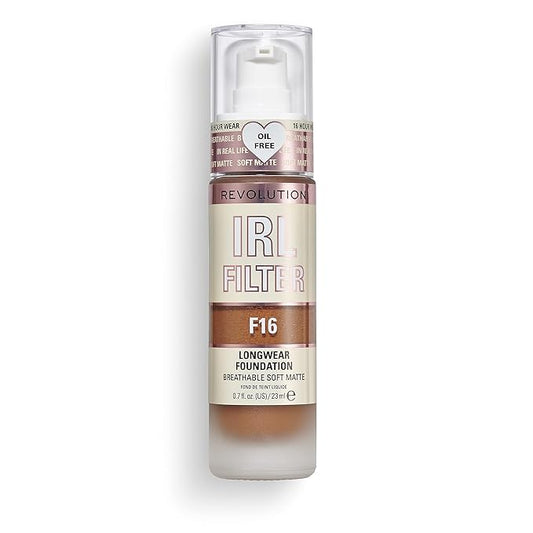 Revolution Beauty, IRL Filter Longwear Foundation, Soft & Breathable Formula, Medium to Full Coverage, Matte Finish, F16, 0.7 Fl. Oz-Velvo Beauty