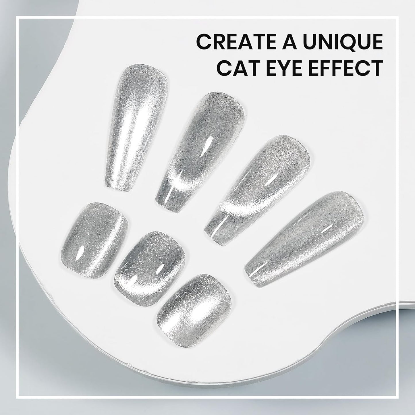 Silver Cat Eye Nail Polish Non Gel Quick Dry Glitter Magntic Nail Polish Cats Eye Toe Fingernail Air Drying Fast Lacquer Manicure Gift For Women Girls 16ml, 0.54fl oz-Velvo Beauty