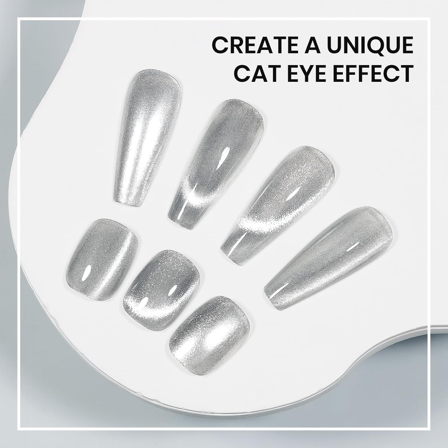 Silver Cat Eye Nail Polish Non Gel Quick Dry Glitter Magntic Nail Polish Cats Eye Toe Fingernail Air Drying Fast Lacquer Manicure Gift For Women Girls 16ml, 0.54fl oz-Velvo Beauty