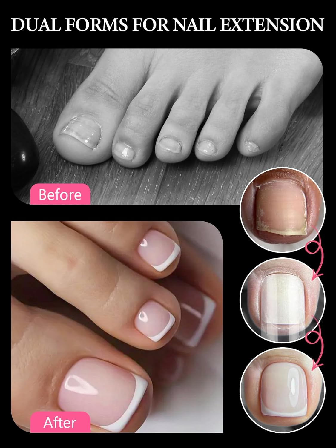 Poly Gel Toe Nail Form Set, EBANKU Reusable Toenails Dual Forms for Nail Extensions, Poly Gel Toe Nail Tips Pre-designed French Line Salon Home DIY Nail Art Supplies - 15 Sizes 150PCS-Velvo Beauty