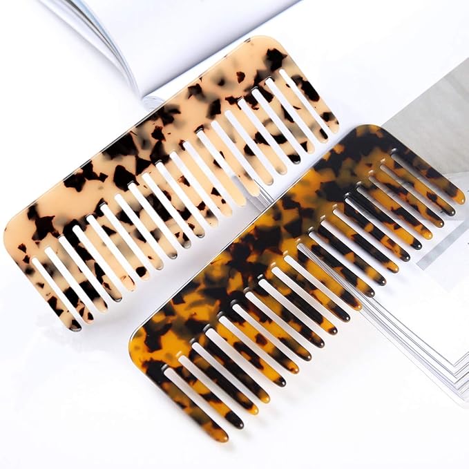 Fsmiling Wide Tooth Comb Large Detangling Comb Cellulose Detangler Comb for Women Thick Curly Wavy Wet Dry Hair 2 Pack,Tortoise shell-Velvo Beauty