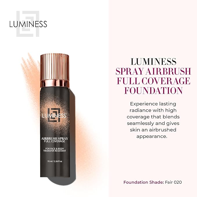 LUMINESS Spray Airbrush Foundation Makeup, Fair Shade 020 - Lightweight, Full Coverage Foundation for Face, Neck, & Body - Concealer for Seamless Blending, Natural-Looking Finish, 2.36 fl oz-Velvo Beauty