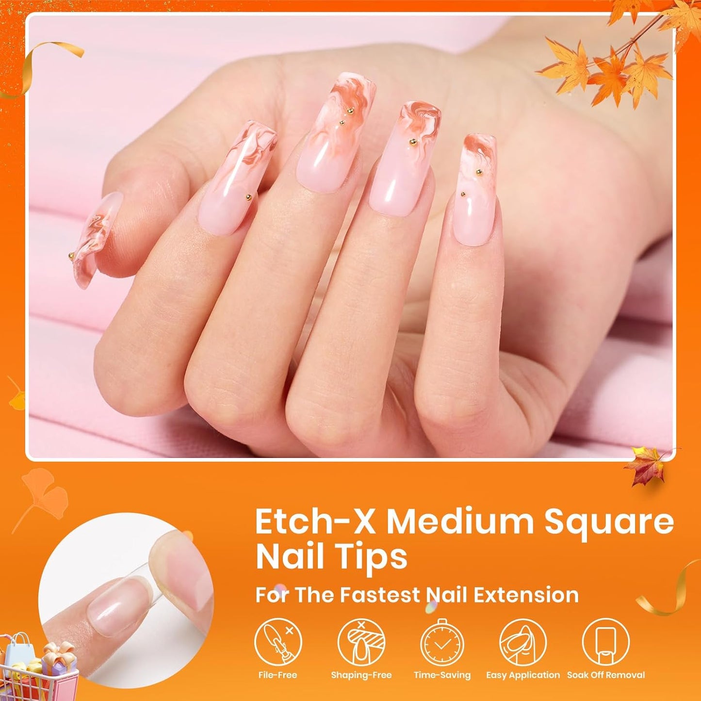 Beetles Nail Tips Medium Square 576Pcs 12 Sizes - Pre-Etched Soft Acrylic Nail Tips Half Matte False Nails Nail Art Full Cover Press Ons Nail Extensions Gift Set Home DIY Nail Salon-Velvo Beauty