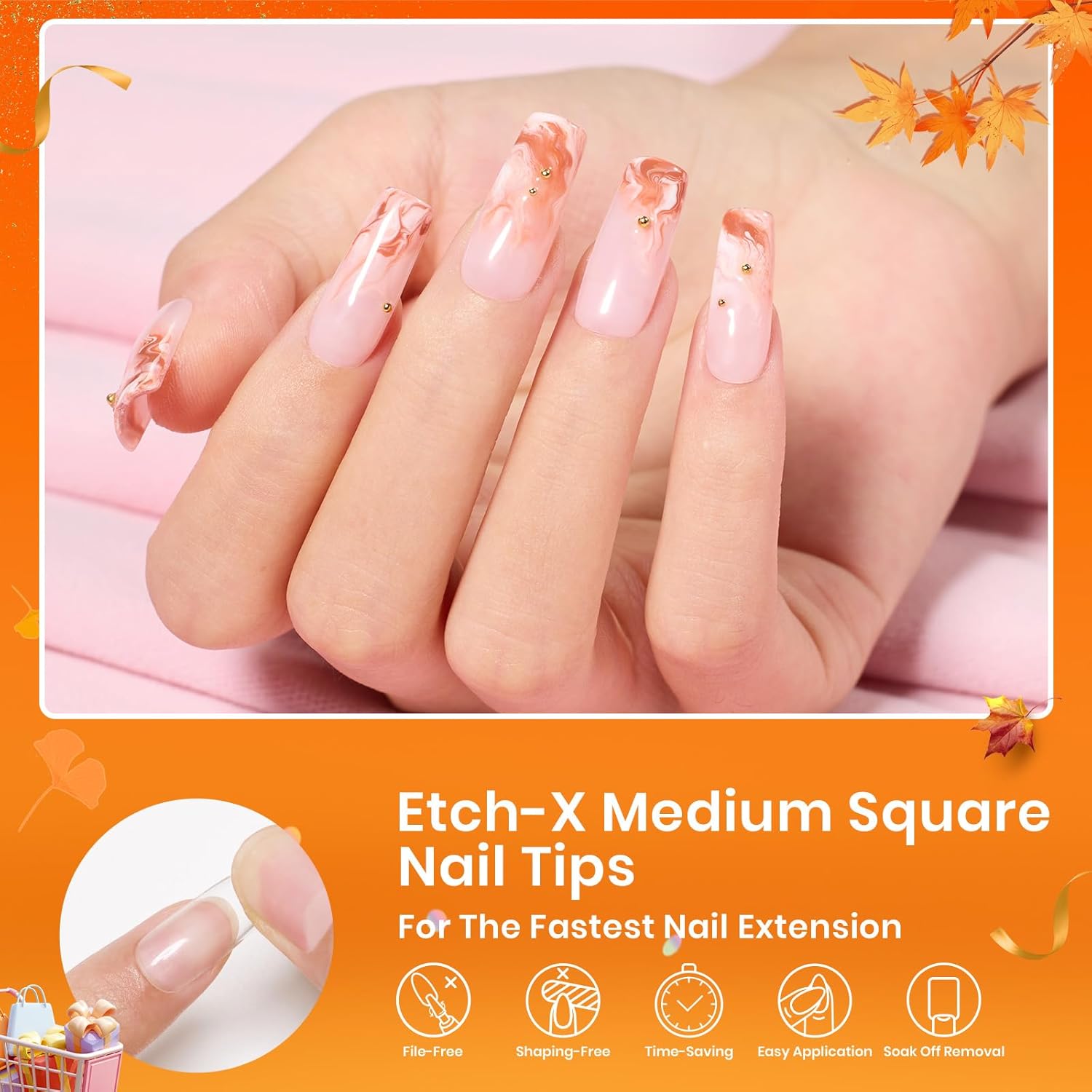 Beetles Nail Tips Medium Square 576Pcs 12 Sizes - Pre-Etched Soft Acrylic Nail Tips Half Matte False Nails Nail Art Full Cover Press Ons Nail Extensions Gift Set Home DIY Nail Salon-Velvo Beauty