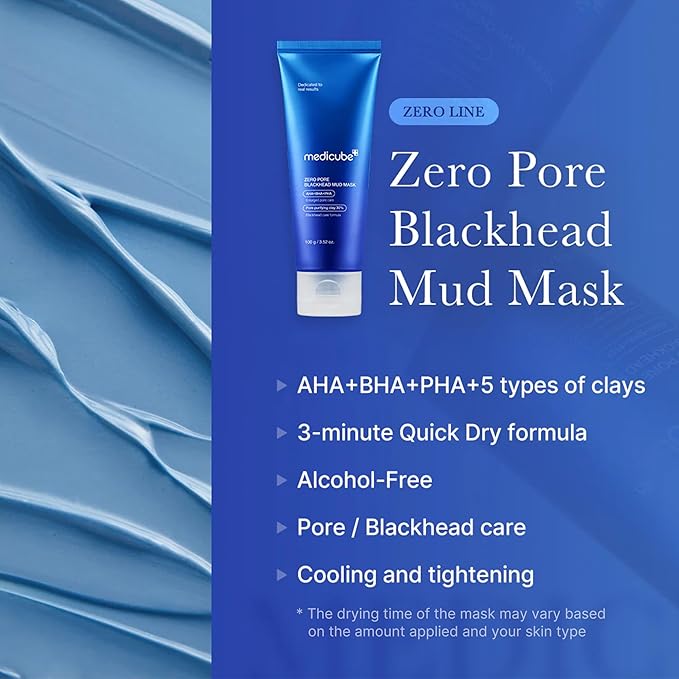 Medicube Zero Pore Blackhead Mud Facial Mask - Skin Cooling & Pore Tightening - 3 Minute Quick Dry Formula with AHA, BHA, PHA, and Pore-Purifying Clay - Korean Mud Mask 3.52 oz-Velvo Beauty