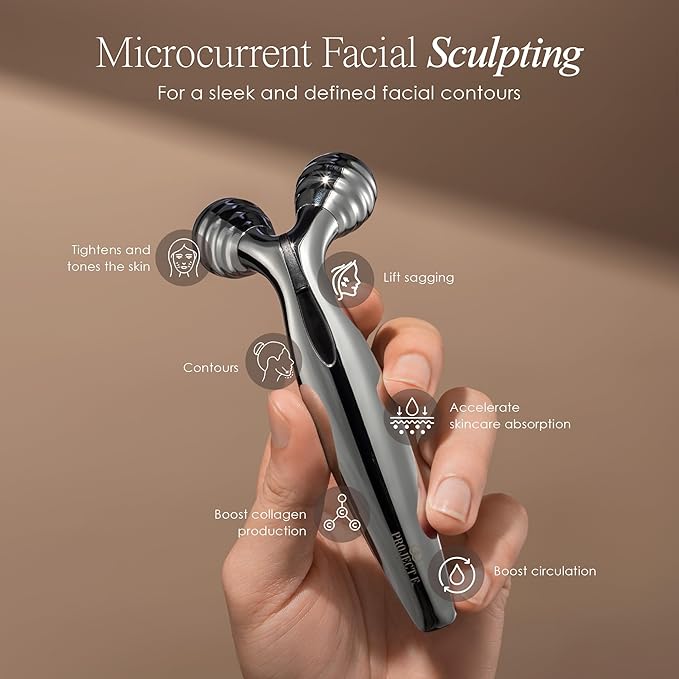 VORA Microcurrent Facial Roller by Project E Beauty | 3D Face & Body Massager | Instant Face Lift & V-Shape | Collagen Boost | Tightens Skin | Anti-Aging | Roller Tightens Skin | Solar Powered-Velvo Beauty