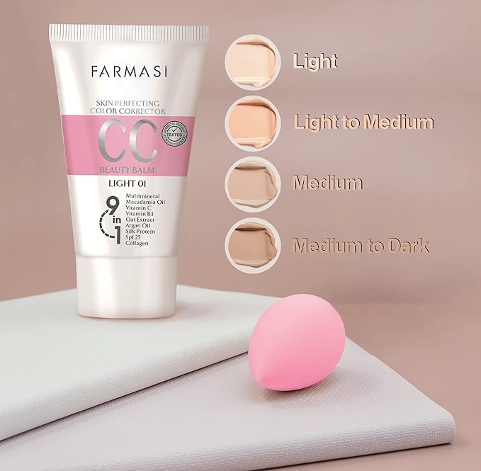 FARMASi CC Color Control Cream, Natural and Flawless Finish, Enriched Formula with Multimineral & Spf 25+, All-Day Hold, All Skin Types, 1.7 fl. oz, Light-Velvo Beauty