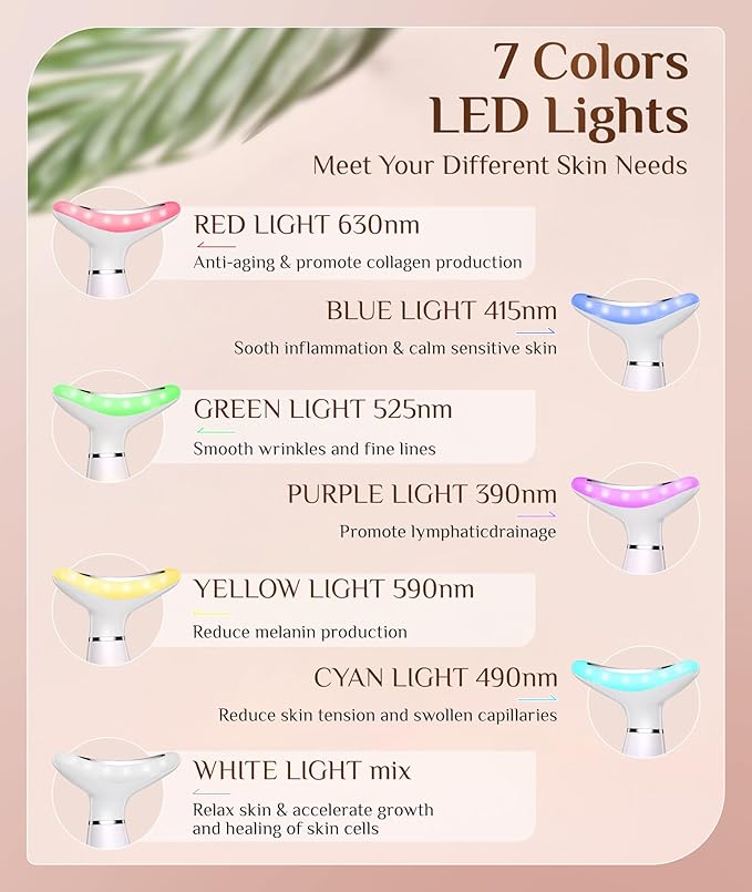 7 Color Galvanic Machines - Red Light Therapy for Face and Neck, Face Massager Tool for Wrinkles, Double Chin, Vibrating Facial Massager with Thermals, Pink-Velvo Beauty